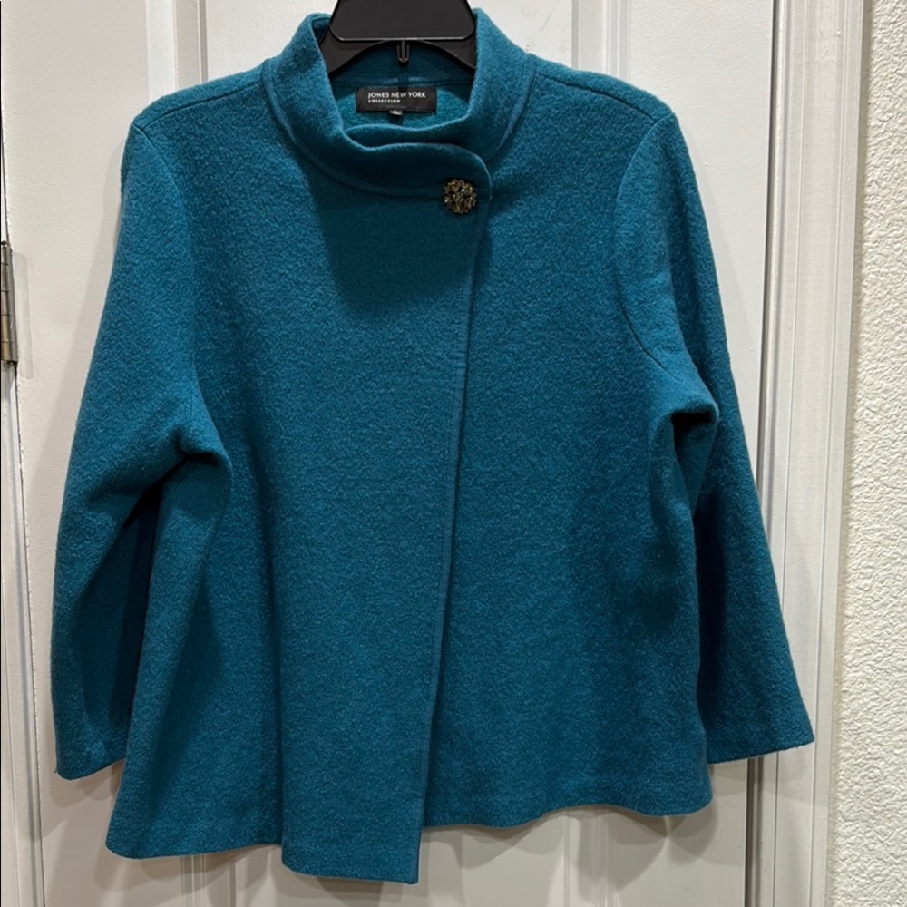 Jones New York Blue Teal Cowl Neck Sweater with Textured Knit size  XL